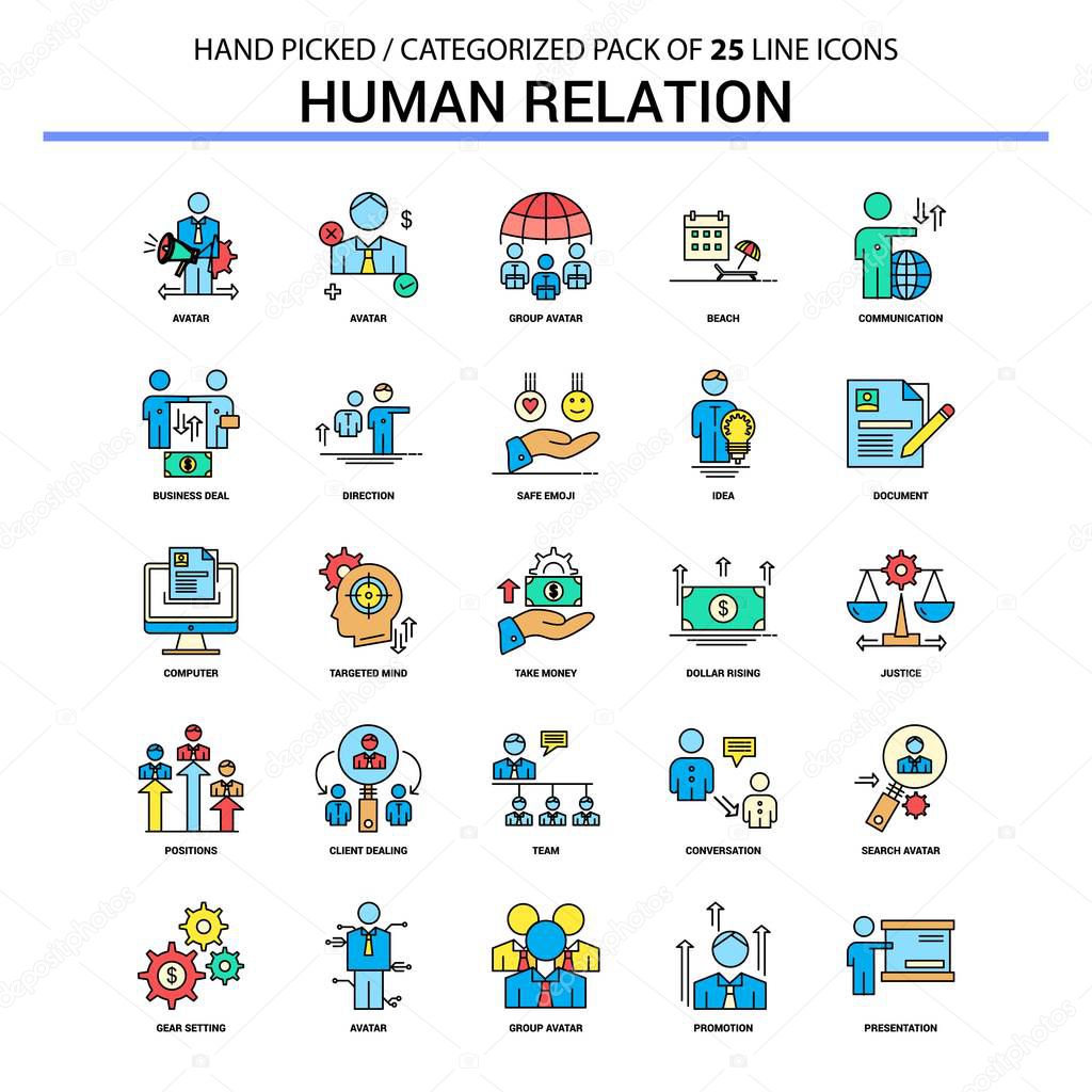 Human Relation Flat Line Icon Set - Business Concept Icons Design