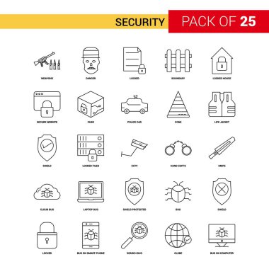 Güvenlik siyah çizgi simgesi - 25 iş anahat Icon Set