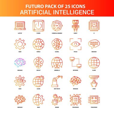 Turuncu Futuro 25 yapay zeka Icon Set