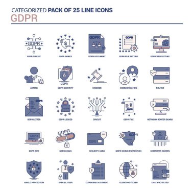 Vintage Gdpr Icon set - 25 düz çizgi Icon set