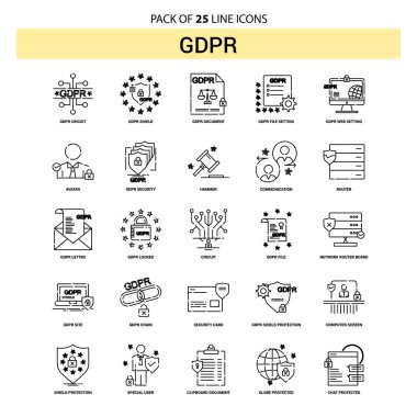 Gdpr satır Icon Set - 25 kesikli anahat stili