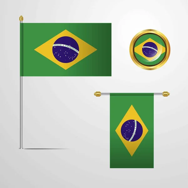 Brazil Vlag Pictogram Vector Illustratie — Stockvector