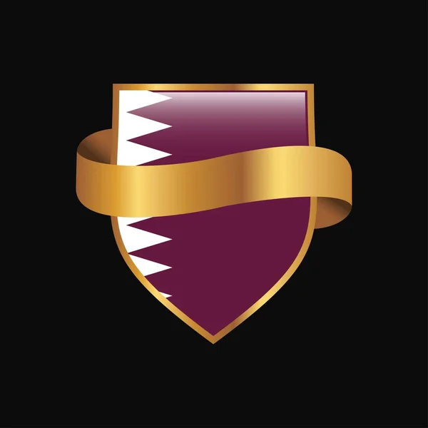 Bandera Qatar Insignia Oro Diseño Vector — Vector de stock