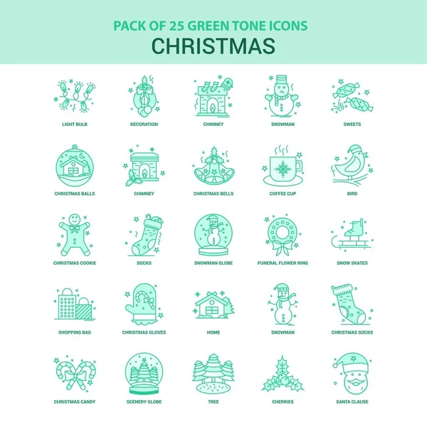 Conjunto Iconos Navidad Verde — Vector de stock