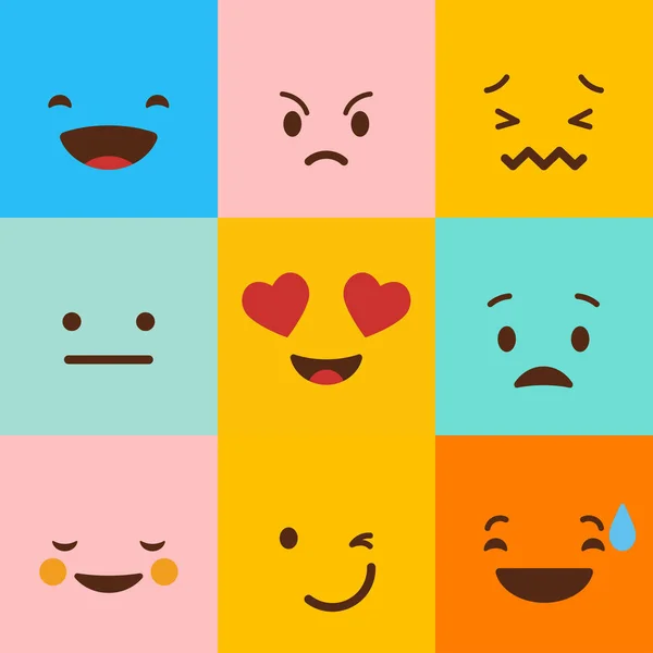 Colorido Quadrado Emojis Conjunto Vetor — Vetor de Stock