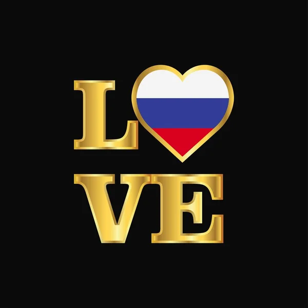 Szerelem Tipográfia Oroszország Zászlót Design Vektor Arany Betűkkel — Stock Vector