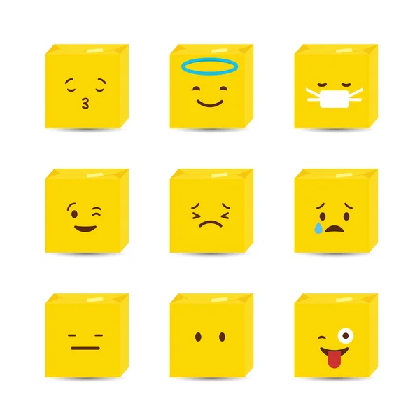 Set Gele Vierkante Emojis Ontwerp Vector — Stockvector