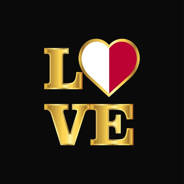 Love Typography Malta Flag Design Vector Gold Lettering — Stock Vector