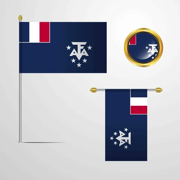 Ilustración Vector Icono Bandera Las Tierras Australes Antárticas Francesas — Vector de stock