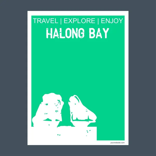 Halong Bay Long Vietnam Monumento Folleto Hito Estilo Plano Tipografía — Vector de stock