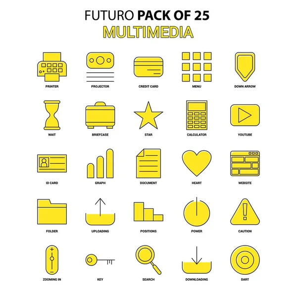 Sada Multimediálních Ikon Žlutá Ikona Futuro Nejnovější Design Pack — Stockový vektor