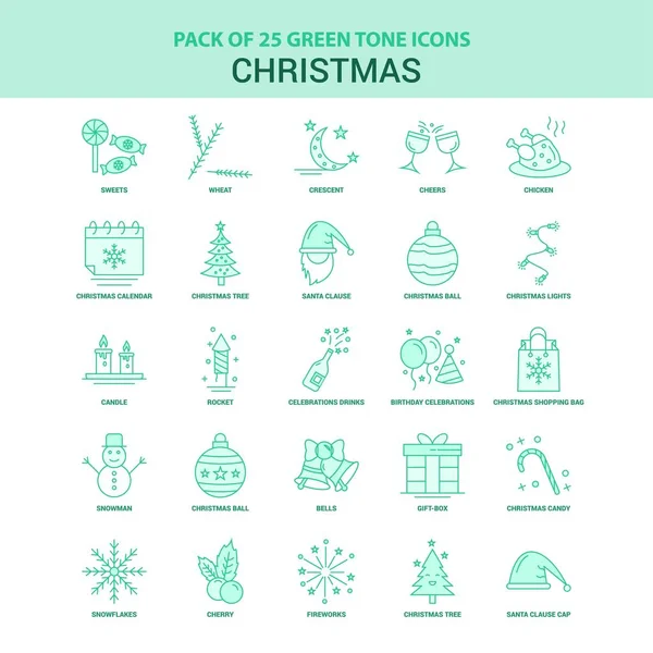 Conjunto Iconos Navidad Verde — Vector de stock