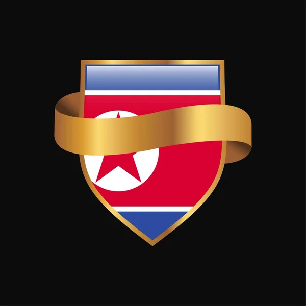 韓国北朝鮮の旗ゴールデン バッジ デザインのベクトル — ストックベクタ