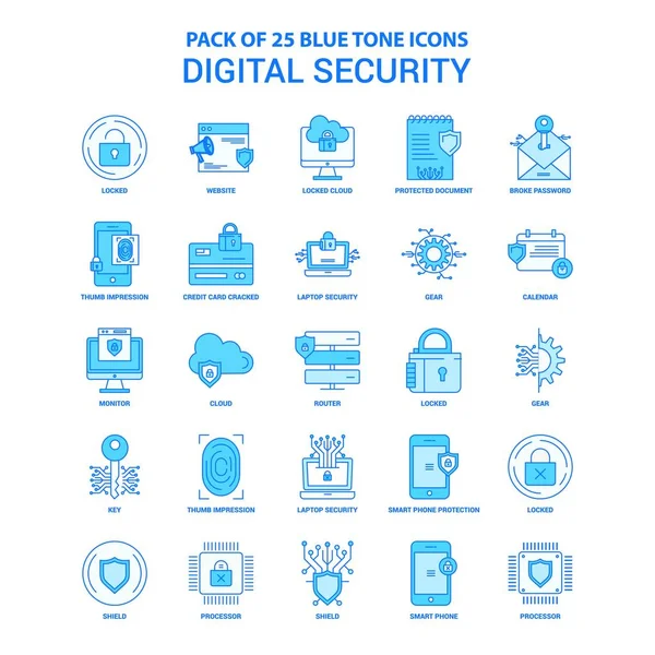 Paquete Iconos Tono Azul Seguridad Digital Conjuntos Iconos — Vector de stock