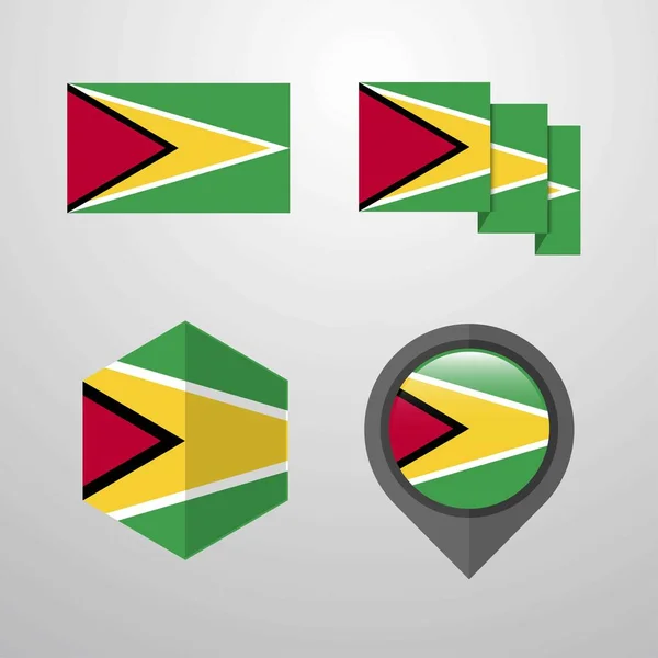 Conjunto Vetorial Desenho Bandeira Guiana — Vetor de Stock