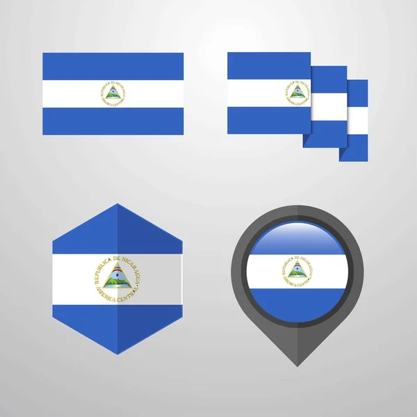 Disegno Bandiera Nicaragua Set Vettoriale — Vettoriale Stock