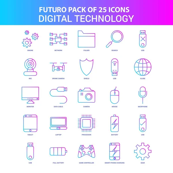 Mavi Pembe Futuro Dijital Teknoloji Icon Pack — Stok Vektör