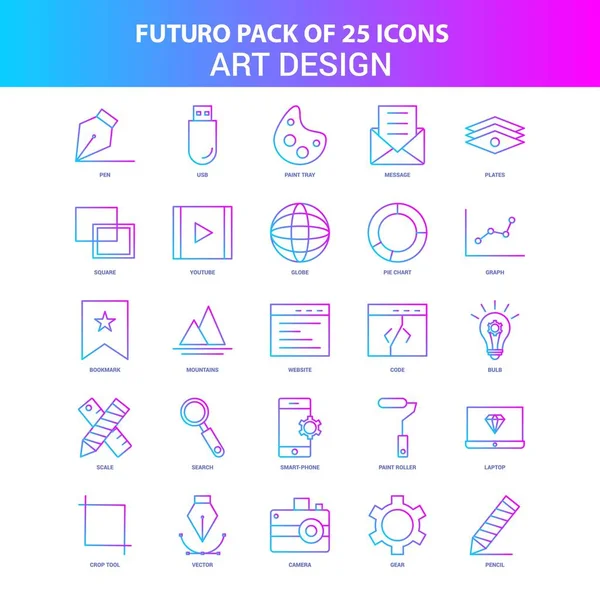 Mavi Pembe Futuro Sanat Tasarım Icon Pack — Stok Vektör