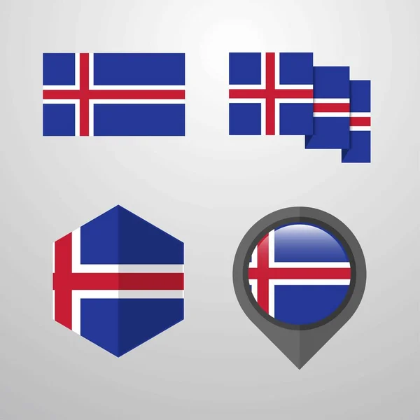 Island Flagge Design Set Vektor — Stockvektor