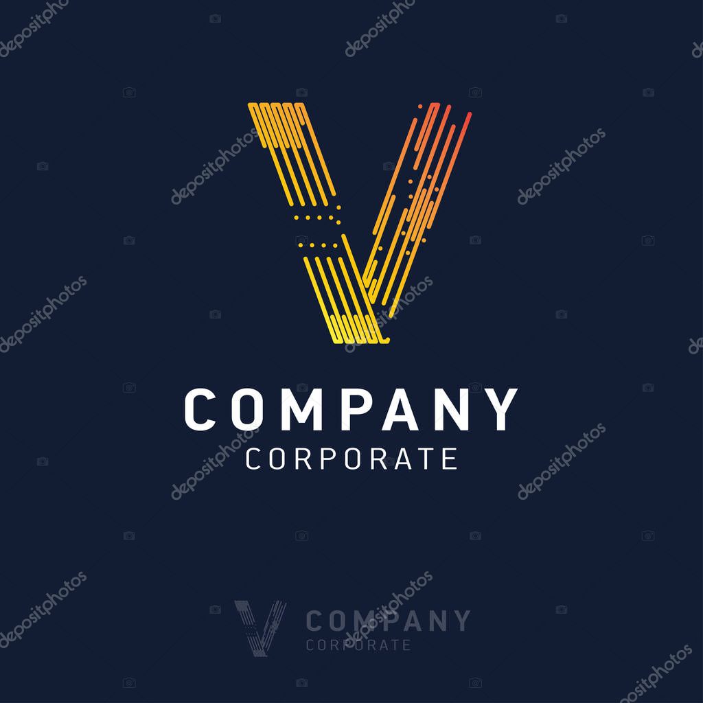 V company logo design with visiting card vector