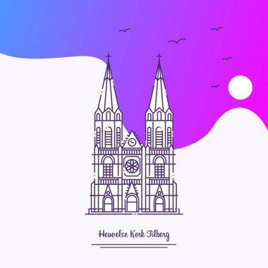 Heuvelse Kerk Tilberg Poster şablonu seyahat. Mor yaratıcı arka plan