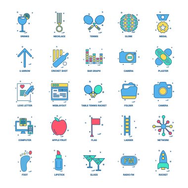 25 iş kavramı Mix düz renk simge seti