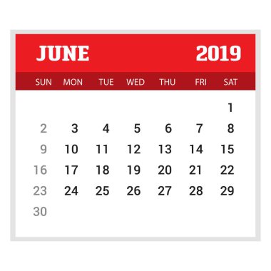 2019 mutlu yeni yıl Haziran takvim şablonu. Noel arka plan