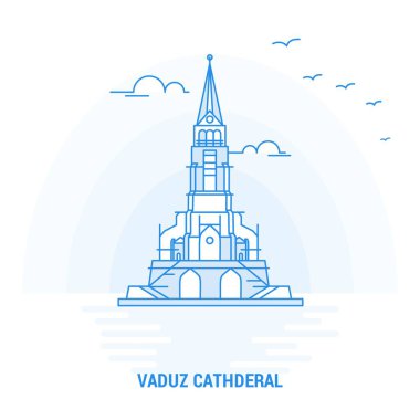 Vaduz Cathderal mavi Landmark. Yaratıcı arka plan ve Poster şablonu