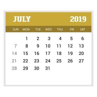 2019 mutlu yeni yıl Temmuz takvim şablonu. Noel arka plan