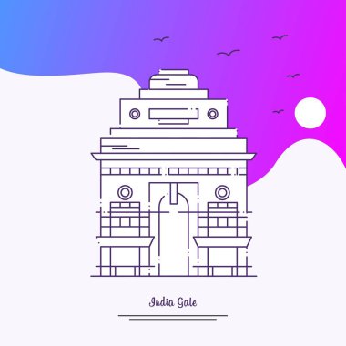 Seyahat Hindistan kapı Poster şablonu. Mor yaratıcı arka plan