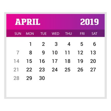 2019 mutlu yeni yıl Nisan takvimi şablonunu. Noel arka plan