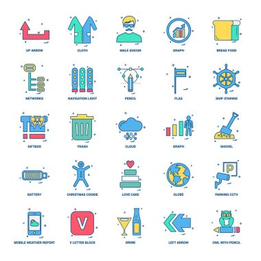 25 iş kavramı Mix düz renk simge seti