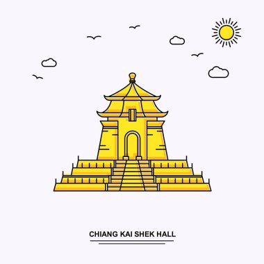 Chiang Kai şek Hall anıt Poster şablonu. Beauture doğa sahne ile dünya seyahat sarı resimde arka planda çizgi stili