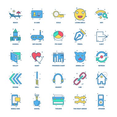 25 iş kavramı Mix düz renk simge seti