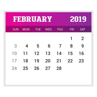 2019 mutlu yeni yıl Şubat takvim şablonu. Noel arka plan