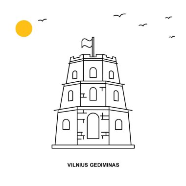 Vilnius Gediminas anıt. Dünya seyahat doğal resimde arka planda çizgi stili