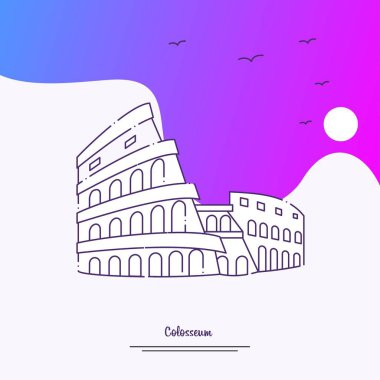 Colosseum simgesi tasarım, renkli vektör çizim