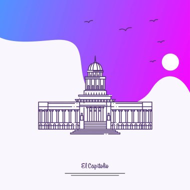 El Capitolio Poster şablonu seyahat. Mor yaratıcı arka plan