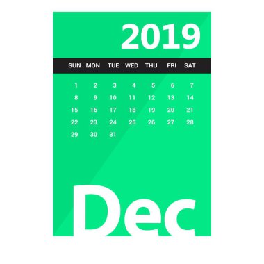 2019 mutlu yeni yıl Aralık takvim şablonu. Noel arka plan