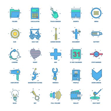 25 iş kavramı Mix düz renk simge seti