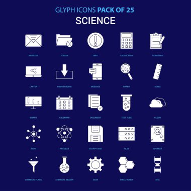 Bilim beyaz simgesi mavi arka plan üzerinde. 25 Icon Pack
