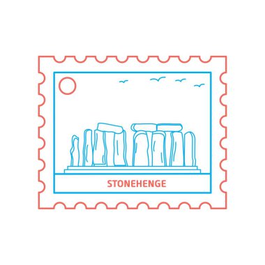 Stonehenge posta pulu mavi ve kırmızı çizgi stili, vektör çizim