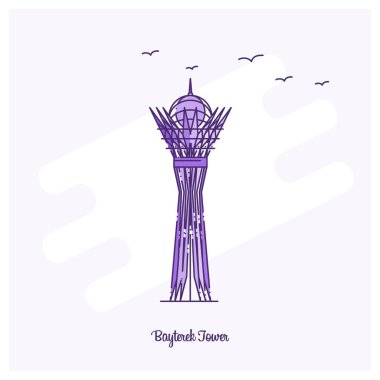Bayterek Tower Landmark mor noktalı çizgi manzarası vektör çizim
