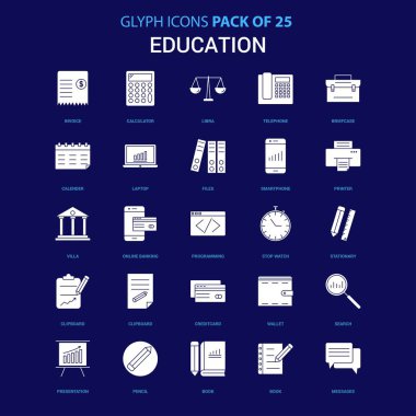 Eğitim mavi arka plan üzerinde beyaz simgesi. 25 Icon Pack