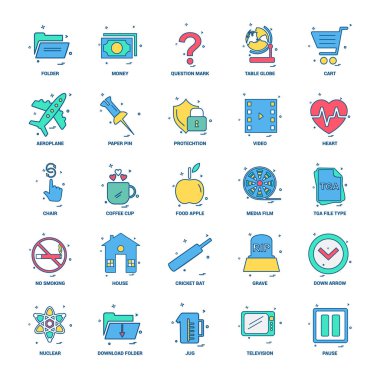 25 iş kavramı Mix düz renk simge seti