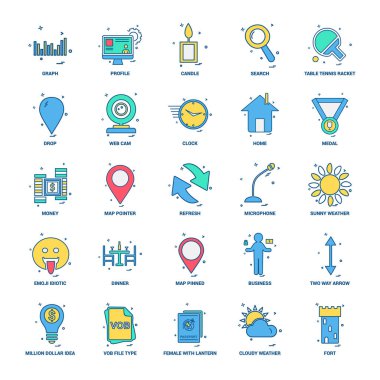 25 iş kavramı Mix düz renk simge seti