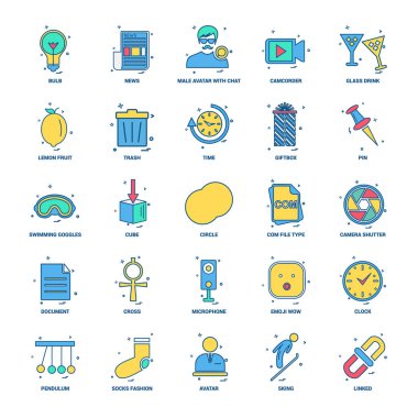 25 iş kavramı Mix düz renk simge seti