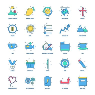 25 iş kavramı Mix düz renk simge seti