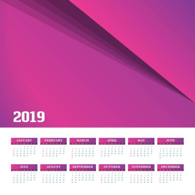 2019 takvim şablonu. Vektör arka plan