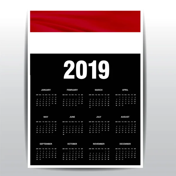 Calendario 2019 Yemen Fondo Bandera Idioma Inglés — Archivo Imágenes Vectoriales